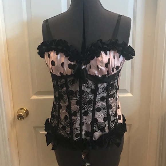 Music legs Lingerie polka dot & ruffle corset sz M  (B09) - Picture 3 of 8
